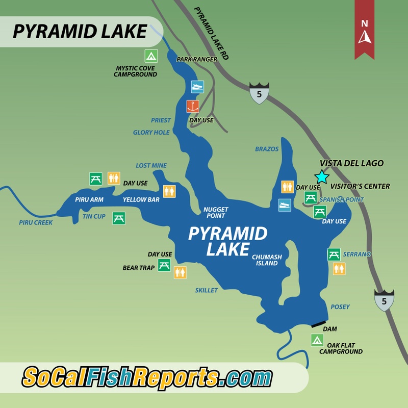 Pyramid Lake, CA Caswell, CA Fish Reports & Map