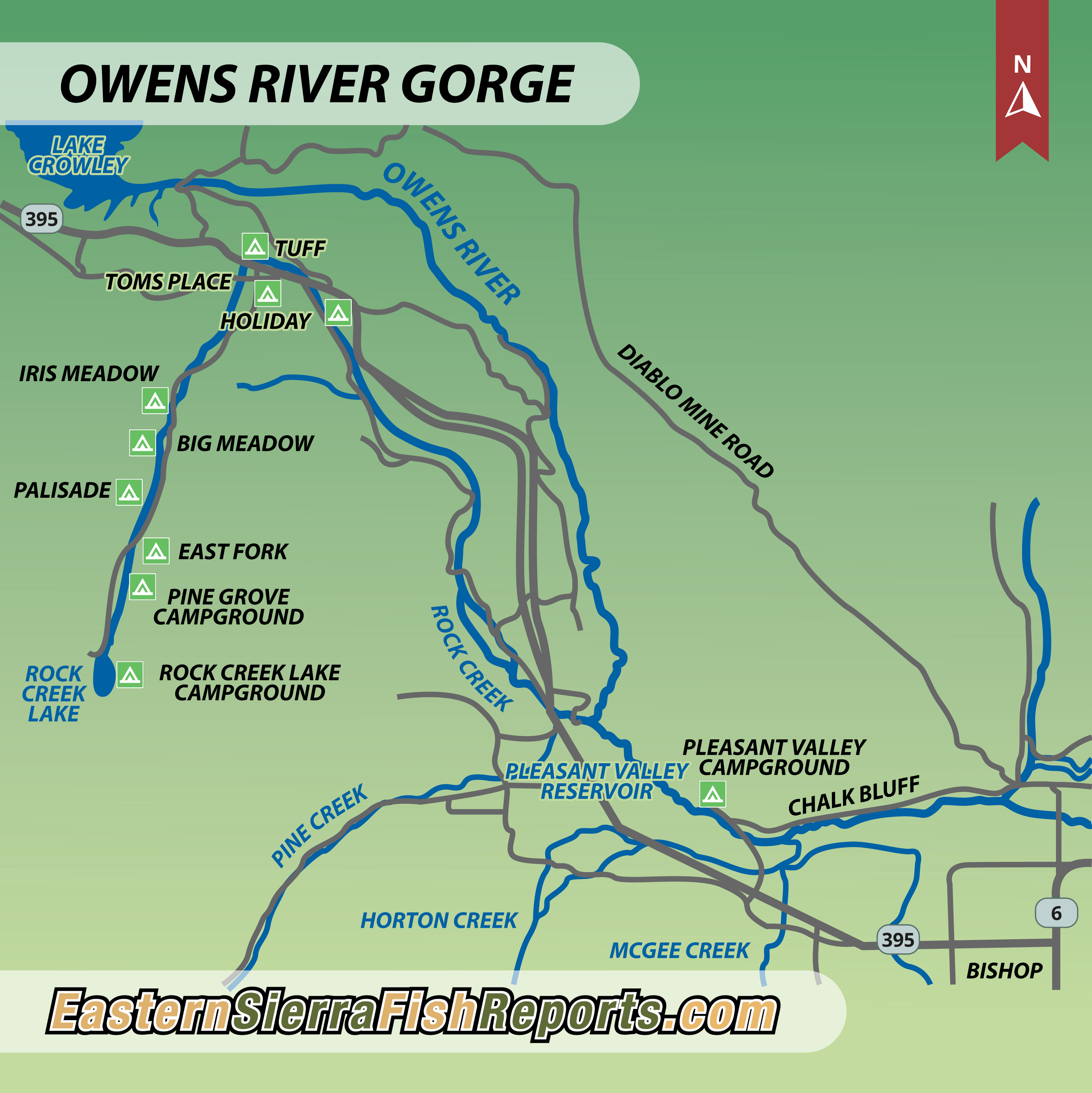 Lower Owens River Fishing Map Owens River - Gorge - Fish Reports & Map