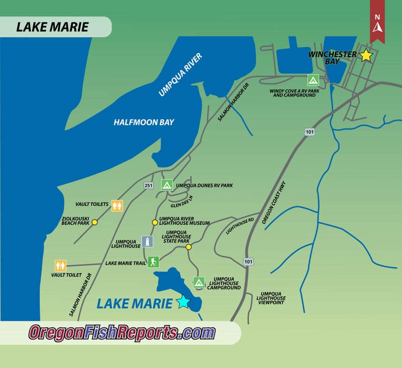 Lake Marie - Winchester Bay, OR - Fish Reports & Map