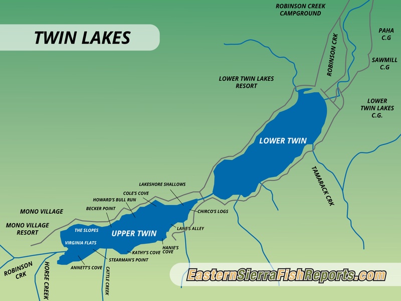 Lake Bridgeport Fishing Map Twin Lakes (Bridgeport) - Fish Reports & Map