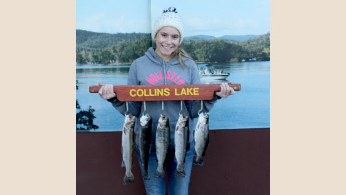Limits of trout are being caught at Collins Lake so get out your cold weather gear