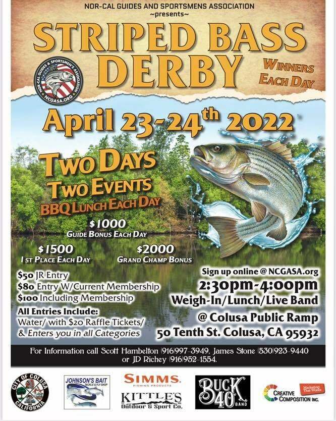 Colusa Striped Bass Derby on April 23-24, 2022