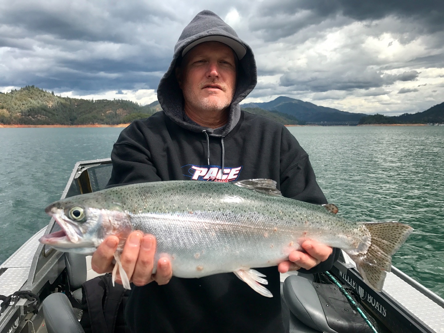 Big wind and big Shasta Lake trout!