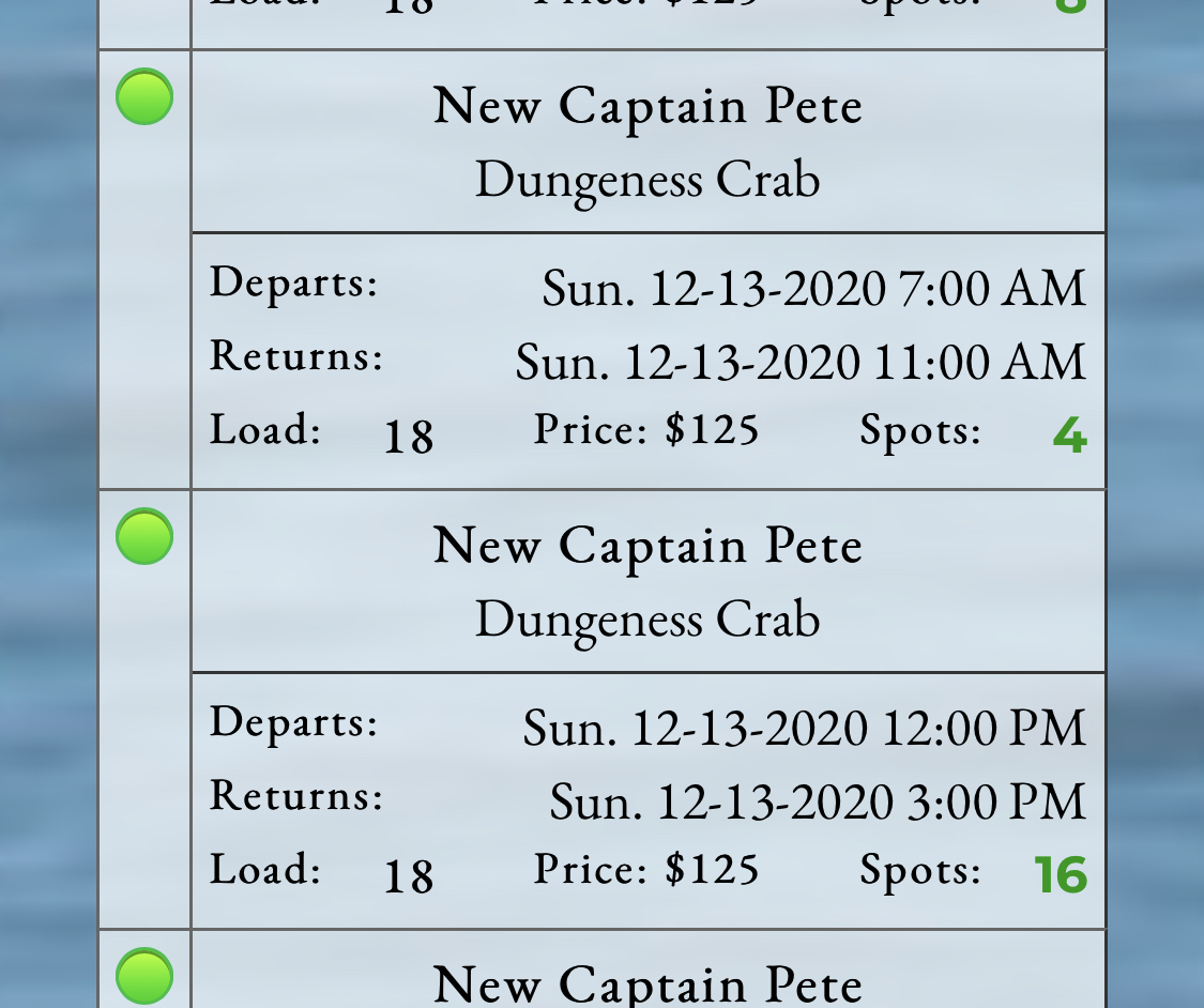 Upcoming crab only trips!