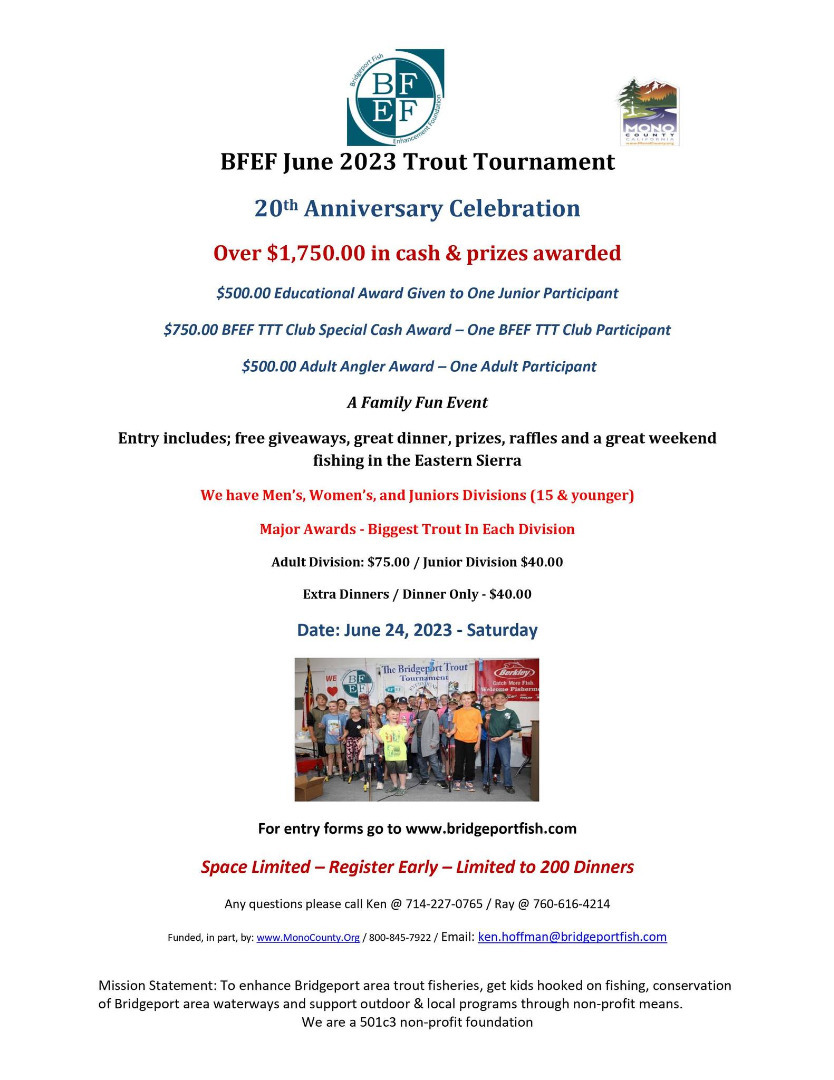 Mark Your Calendars! BFEF June Trout Tourney - June 24th 2023