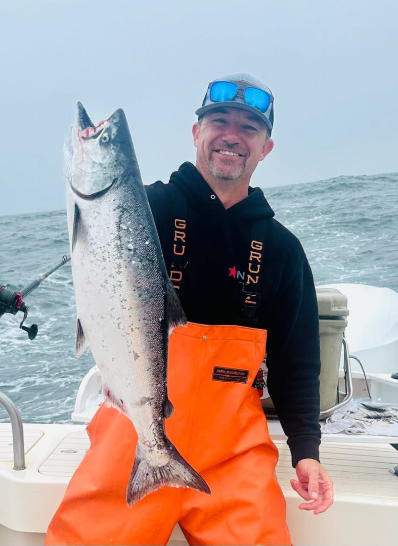 Scored salmon in the south swell